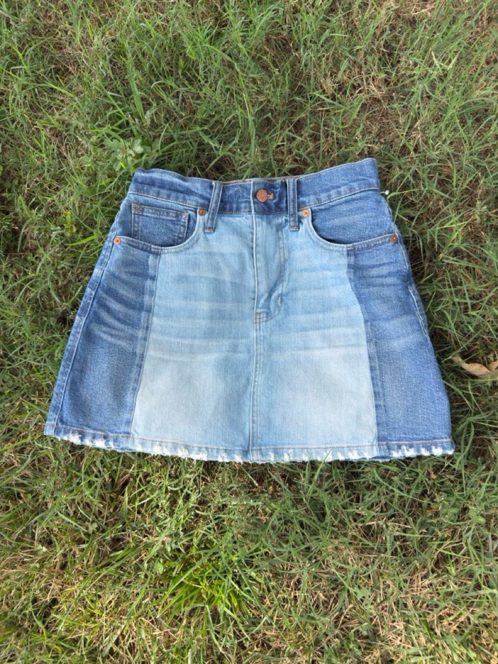 Madewell Two-Tone Denim Patch Mini Skirt — Blue